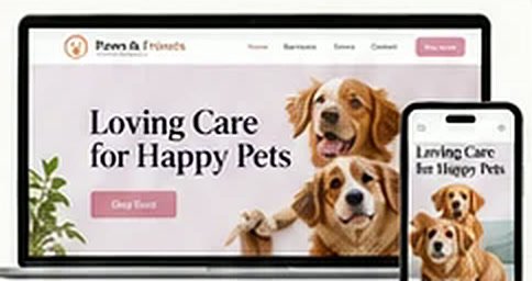Paws & Friends website shown on a laptop and phone